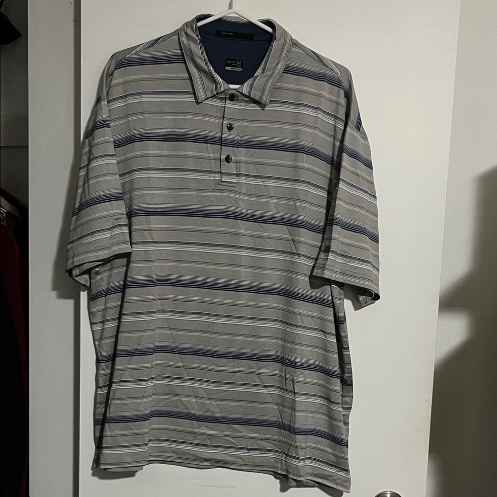 Men's Striped Polo Shirt - Gray and Blue
